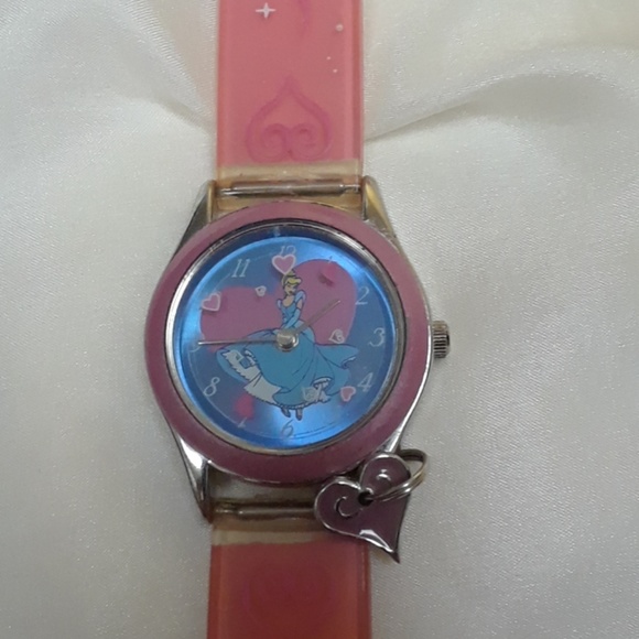 Disney Other - Disney Cinderella Pink Band w/Heart Charm Watch